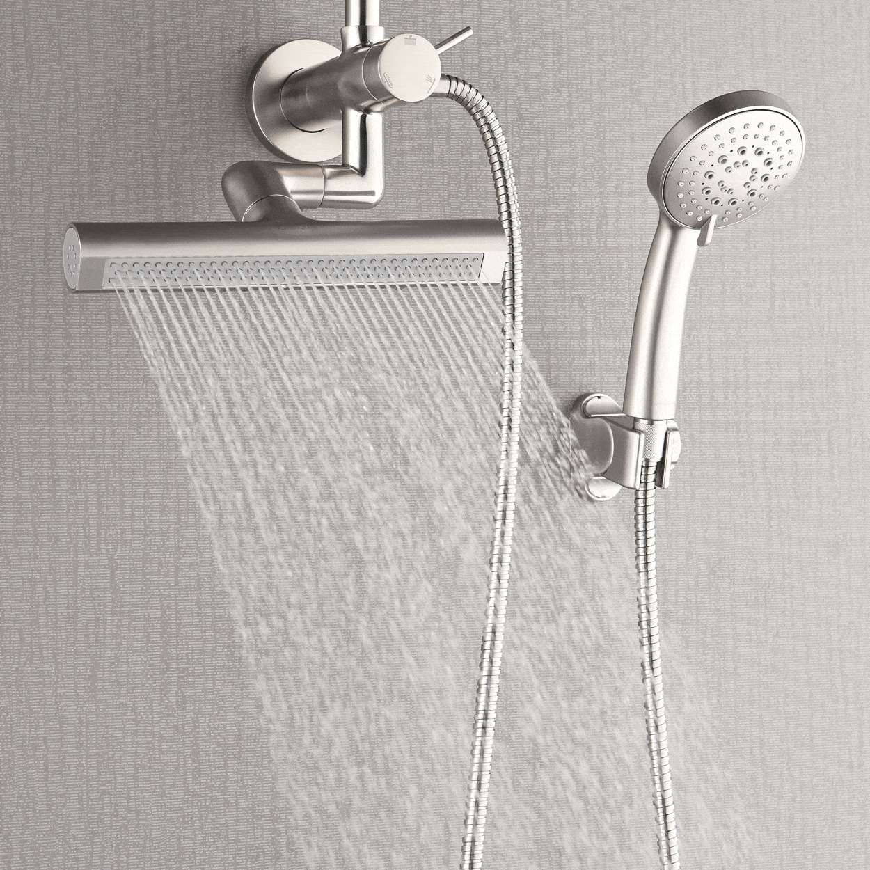 Forno Acqua AcquaFALL Mini Shower Head, Brushed Nickel Finish, Overhead Rainfall Shower, 7 Way Diverter, Handheld Shower Head, Body Jets, 2.5 GPM Flow Rate FORNO