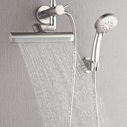 Forno Acqua AcquaFALL Mini Shower Head, Brushed Nickel Finish, Overhead Rainfall Shower, 7 Way Diverter, Handheld Shower Head, Body Jets, 2.5 GPM Flow Rate FORNO