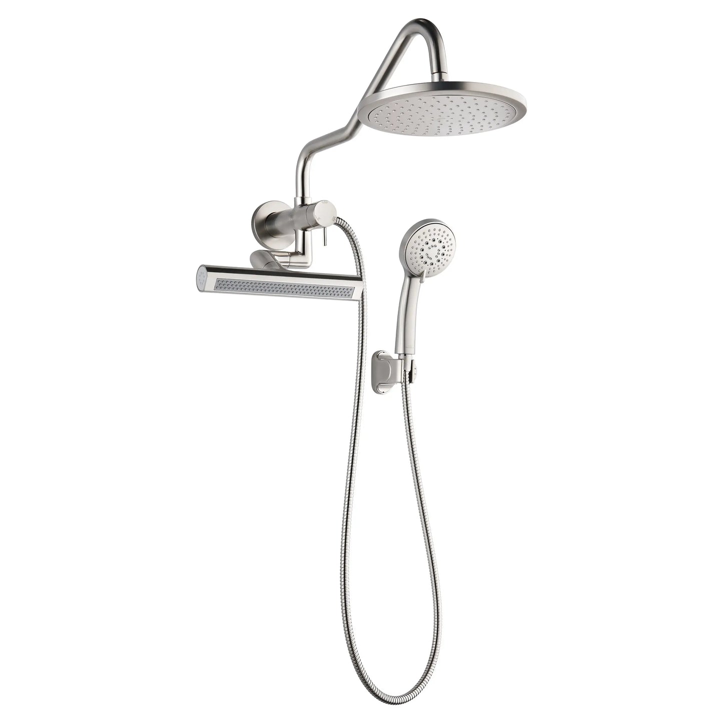 Forno Acqua AcquaFALL Mini Shower Head, Brushed Nickel Finish, Overhead Rainfall Shower, 7 Way Diverter, Handheld Shower Head, Body Jets, FORNO ACQUA