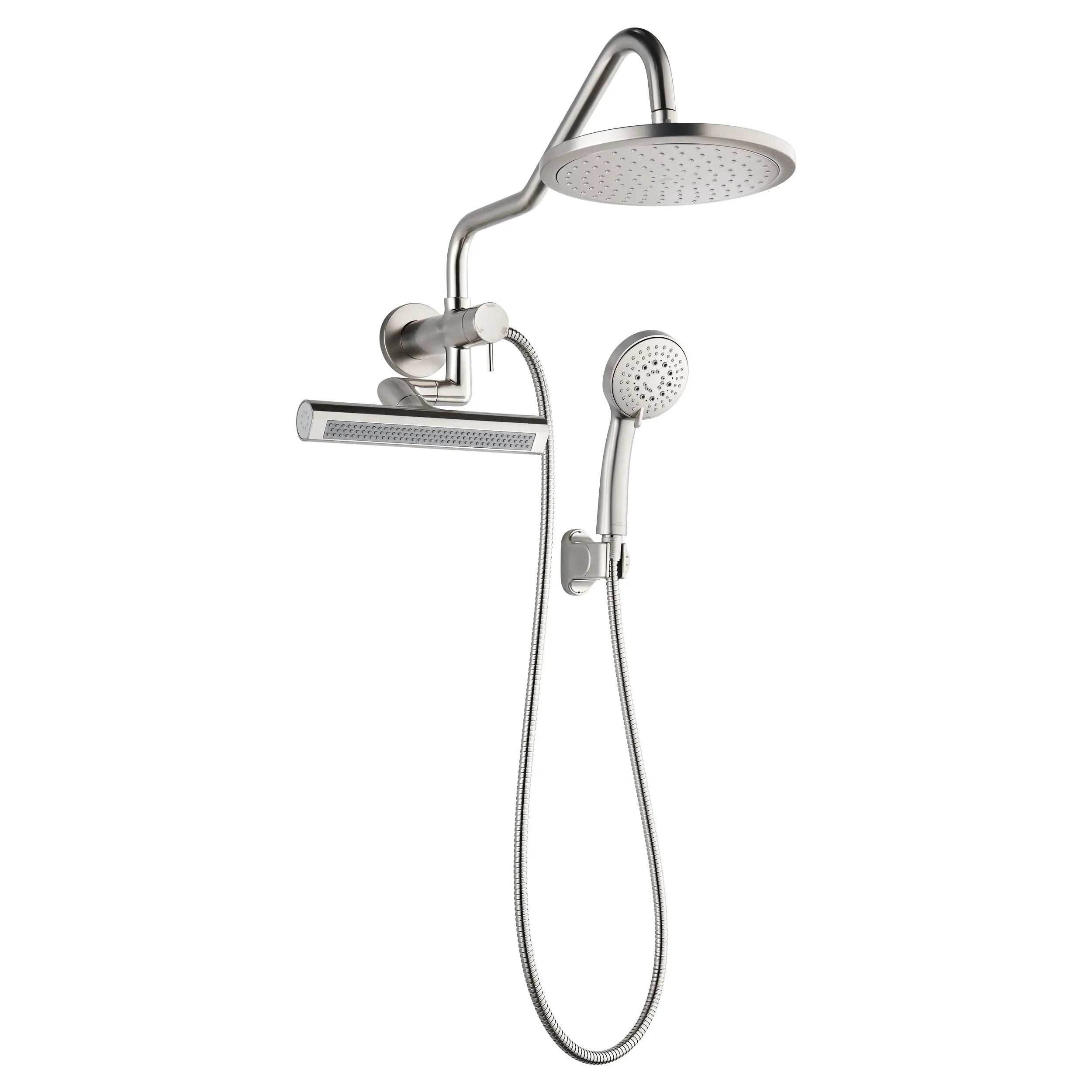 Forno Acqua AcquaFALL Mini Shower Head, Brushed Nickel Finish, Overhead Rainfall Shower, 7 Way Diverter, Handheld Shower Head, Body Jets, FORNO ACQUA