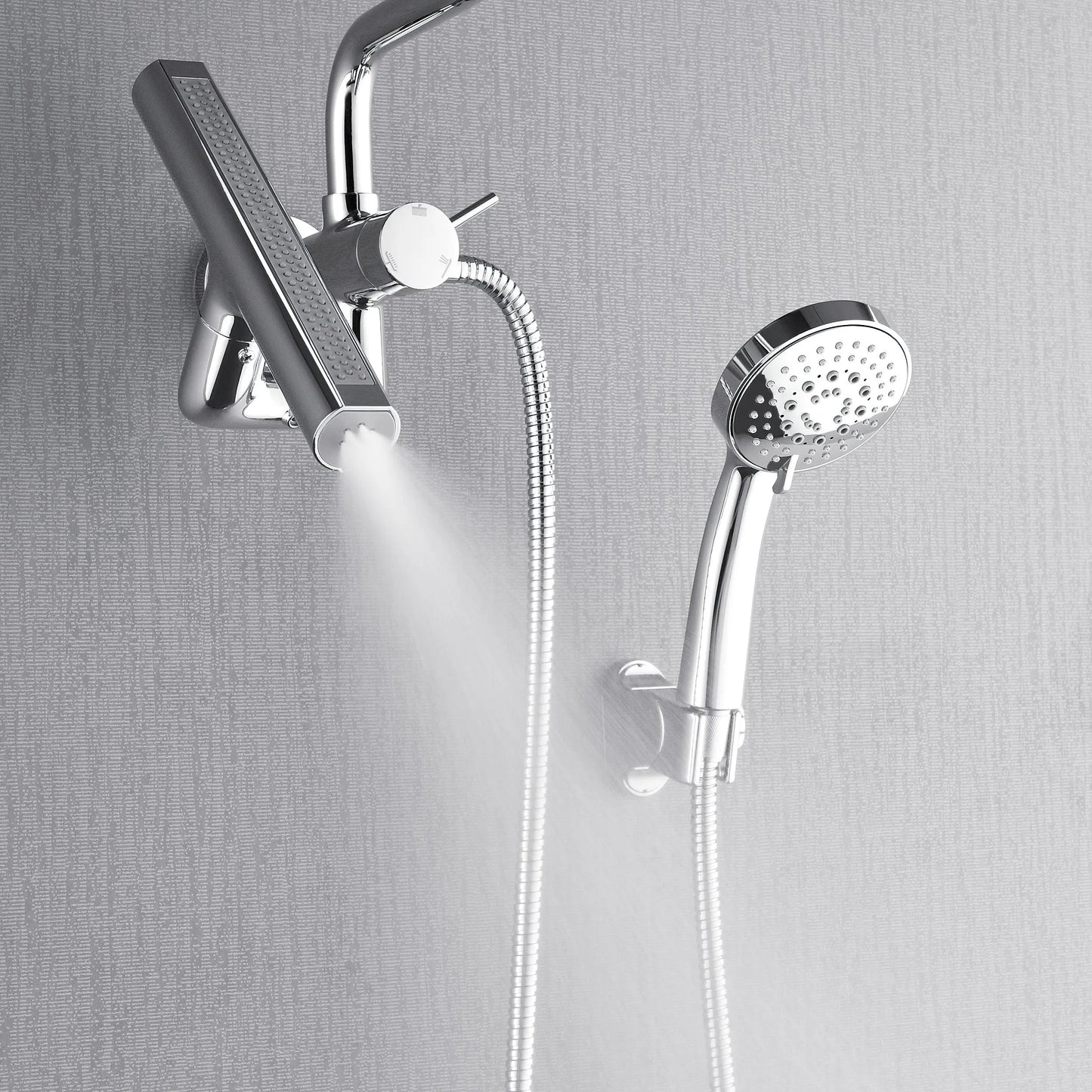 Forno Acqua AcquaFALL Mini Shower Head, Polished Stainless Steel Finish, Overhead Rainfall Shower, 7 Way Diverter, Handheld Shower Head, Body Jets, FORNO ACQUA