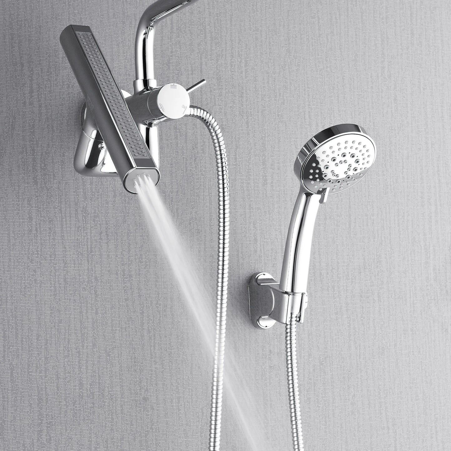 Forno Acqua AcquaFALL Mini Shower Head, Polished Stainless Steel Finish, Overhead Rainfall Shower, 7 Way Diverter, Handheld Shower Head, Body Jets, FORNO ACQUA