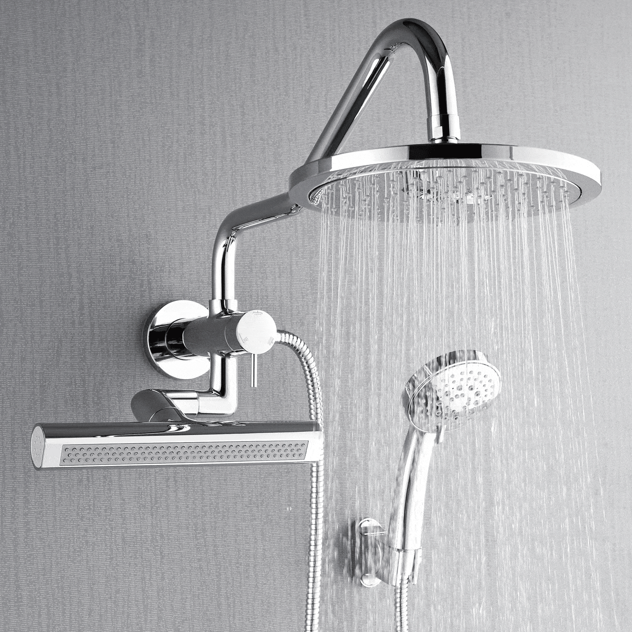 Forno Acqua AcquaFALL Mini Shower Head, Polished Stainless Steel Finish, Overhead Rainfall Shower, 7 Way Diverter, Handheld Shower Head, Body Jets, 2.5 GPM Flow Rate FORNO