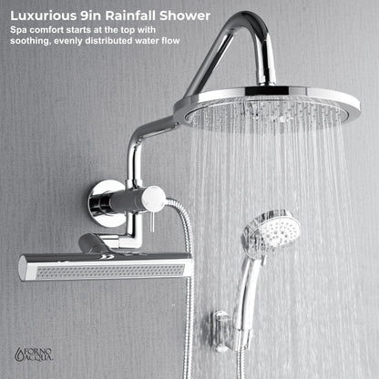 Forno Acqua AcquaFALL Mini Shower Head, Polished Stainless Steel Finish, Overhead Rainfall Shower, 7 Way Diverter, Handheld Shower Head, Body Jets, FORNO ACQUA
