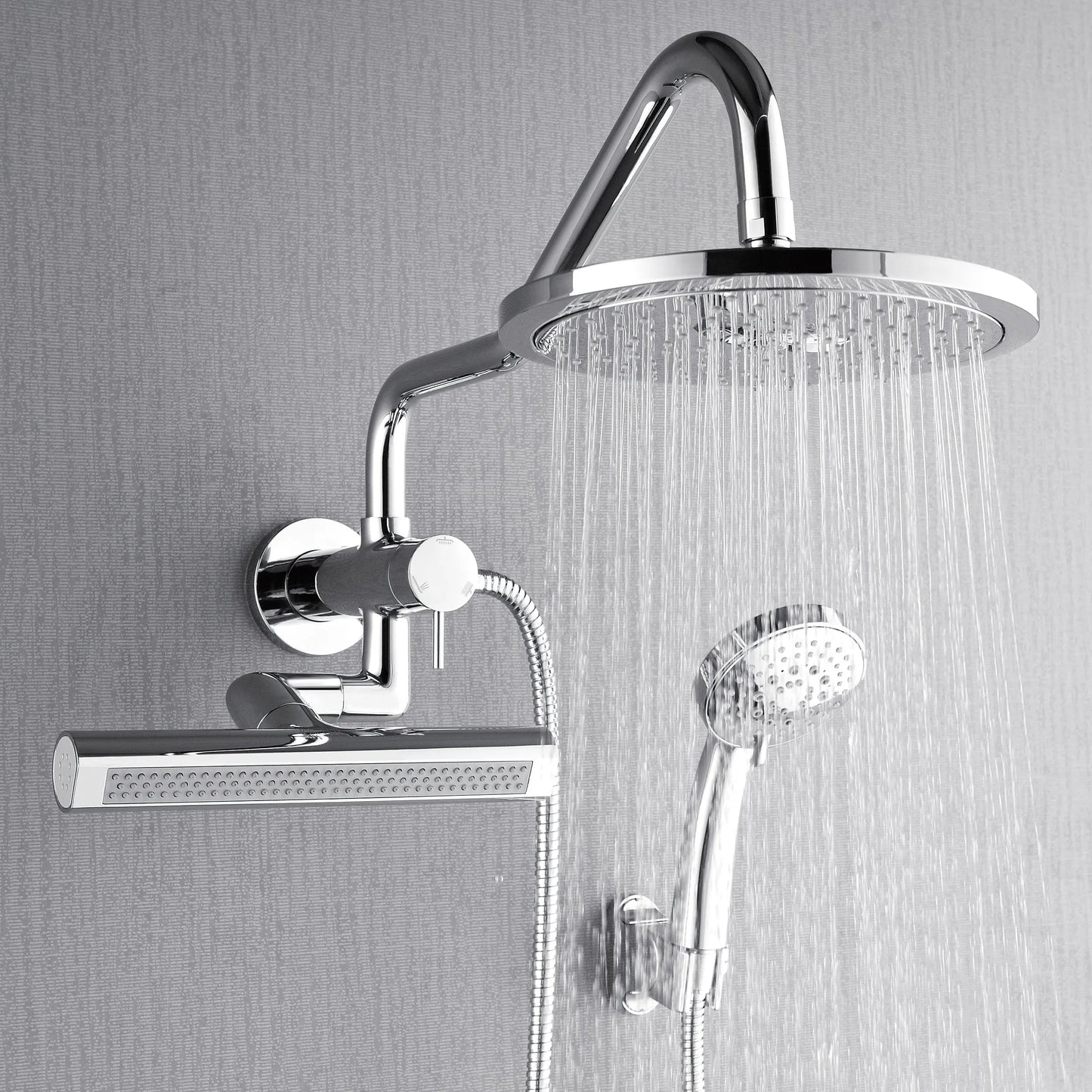 Forno Acqua AcquaFALL Mini Shower Head, Polished Stainless Steel Finish, Overhead Rainfall Shower, 7 Way Diverter, Handheld Shower Head, Body Jets, FORNO ACQUA