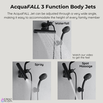 Forno Acqua AcquaFALL Mini 8 Inch Shower Head, Matte Black Finish, Overhead Rainfall Shower, Handheld Shower Head, Body Jets, 2.5 GPM Flow Rate FORNO ACQUA