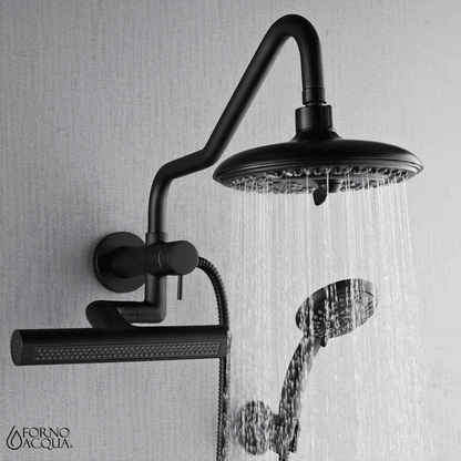 Forno Acqua AcquaFALL Mini 8 Inch Shower Head, Matte Black Finish, Overhead Rainfall Shower, Handheld Shower Head, Body Jets, 2.5 GPM Flow Rate FORNO