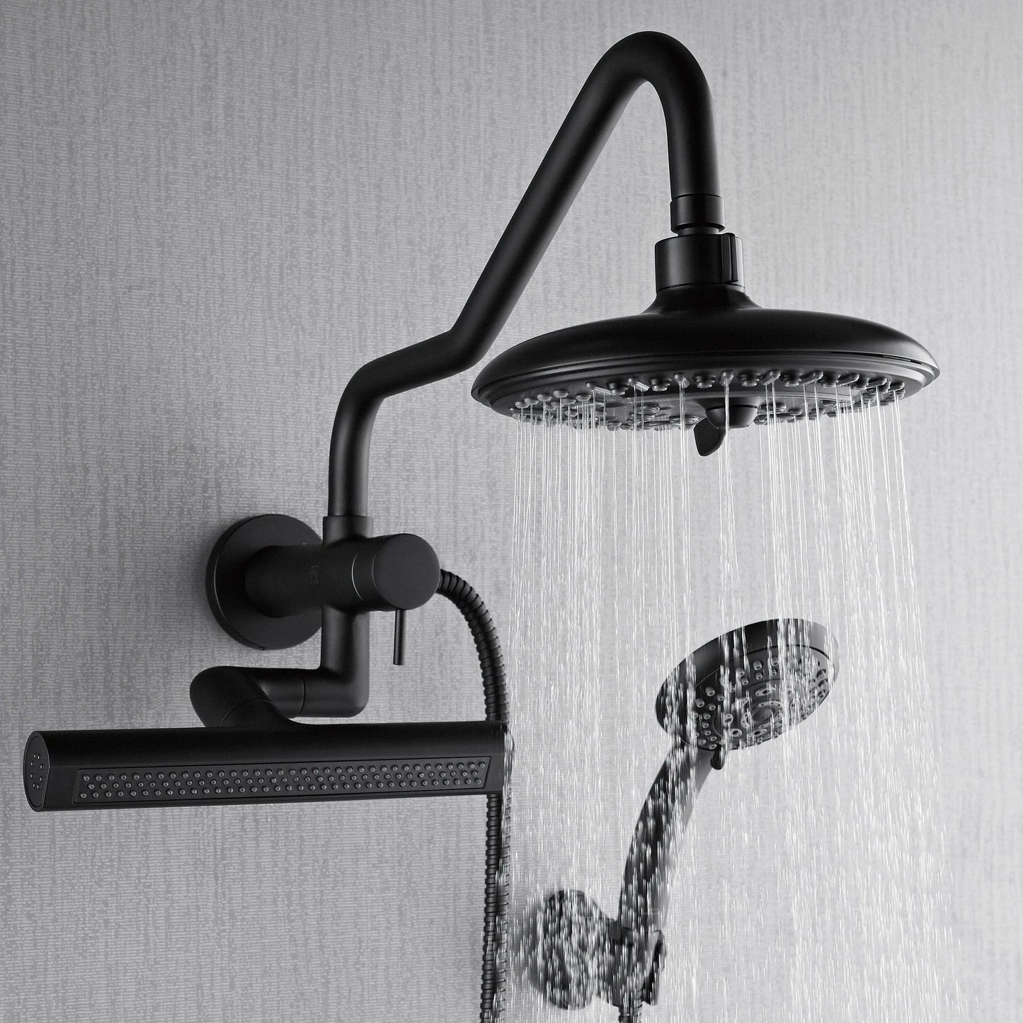 Forno Acqua AcquaFALL Mini 8 Inch Shower Head, Matte Black Finish, Overhead Rainfall Shower, Handheld Shower Head, Body Jets, 2.5 GPM Flow Rate FORNO ACQUA