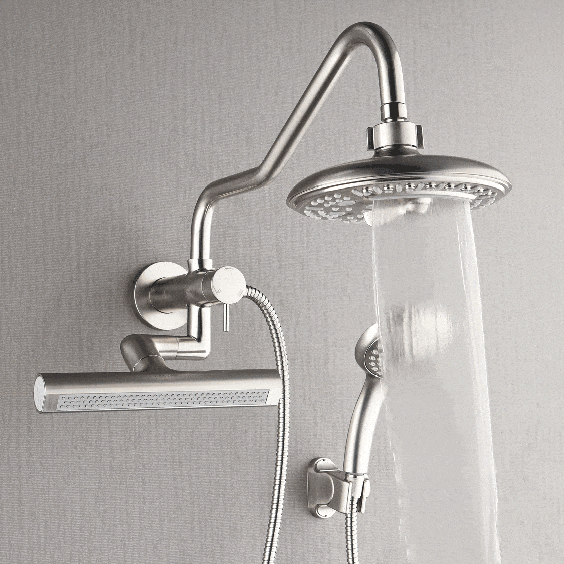 Forno Acqua AcquaFALL Mini 8 Inch Shower Head, Brushed Nickel Finish, Overhead Rainfall Shower, Handheld Shower Head, Body Jets, 1.8 GPM Flow Rate FORNO