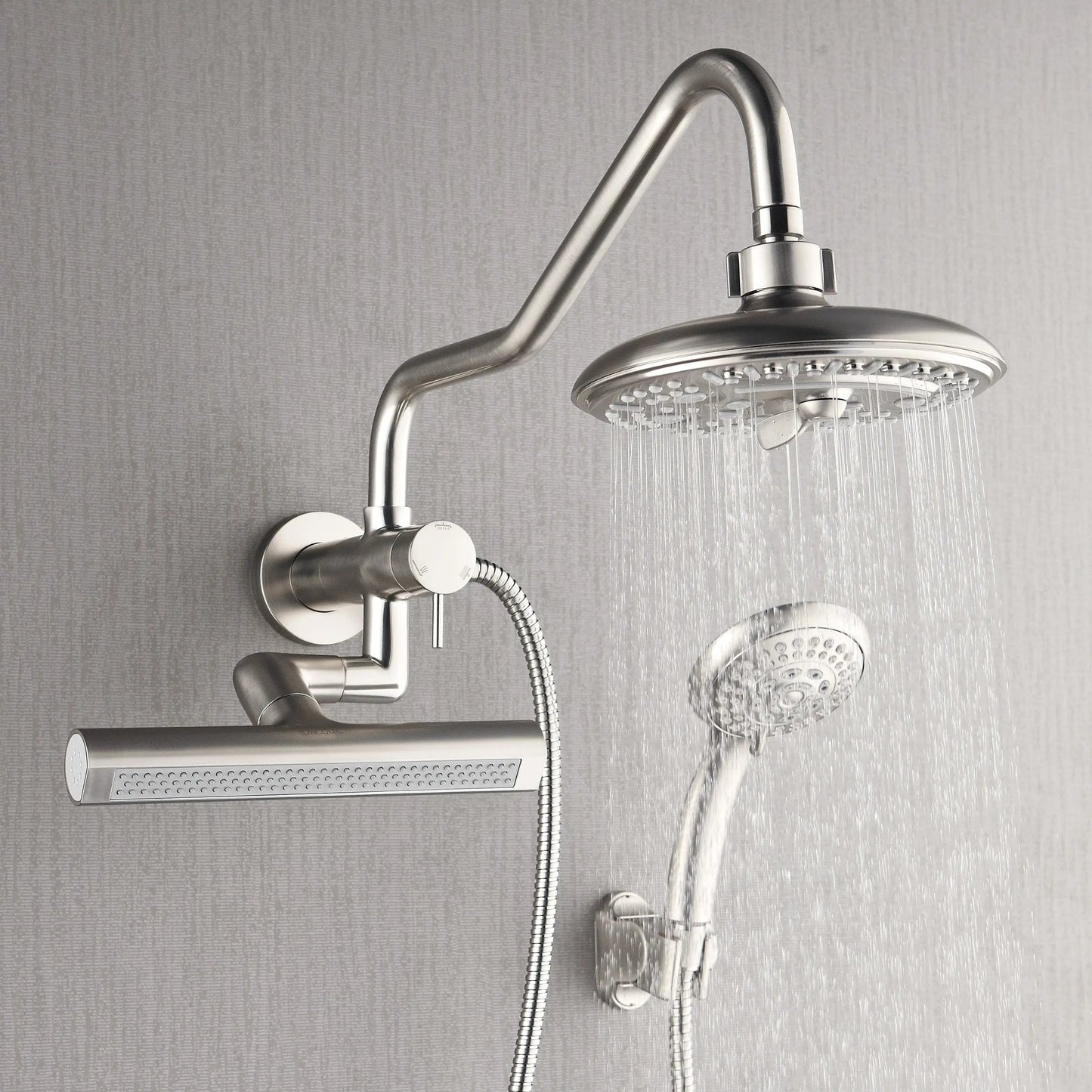 Forno Acqua AcquaFALL Mini 8 Inch Shower Head, Brushed Nickel Finish, Overhead Rainfall Shower, Handheld Shower Head, Body Jets, 1.8 GPM Flow Rate FORNO ACQUA