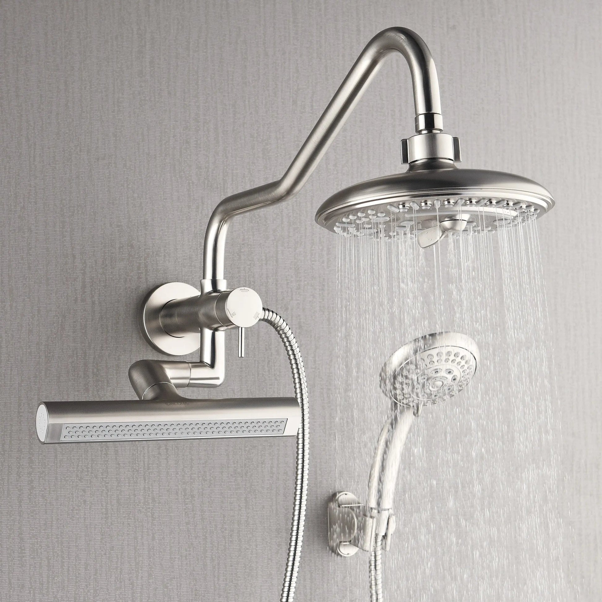 Forno Acqua AcquaFALL Mini 8 Inch Shower Head, Brushed Nickel Finish, Overhead Rainfall Shower, Handheld Shower Head, Body Jets, 1.8 GPM Flow Rate FORNO ACQUA