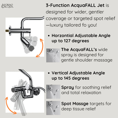 Forno Acqua AcquaFALL Mini 8 Inch Shower Head, Polished Stainless Steel Finish, Overhead Rainfall Shower, Handheld Shower Head, Body Jets, FORNO ACQUA