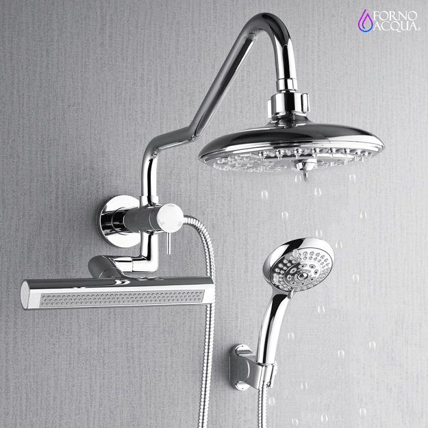 Forno Acqua AcquaFALL Mini 8 Inch Shower Head, Polished Stainless Steel Finish, Overhead Rainfall Shower, Handheld Shower Head, Body Jets, 1.8 GPM Flow Rate FORNO