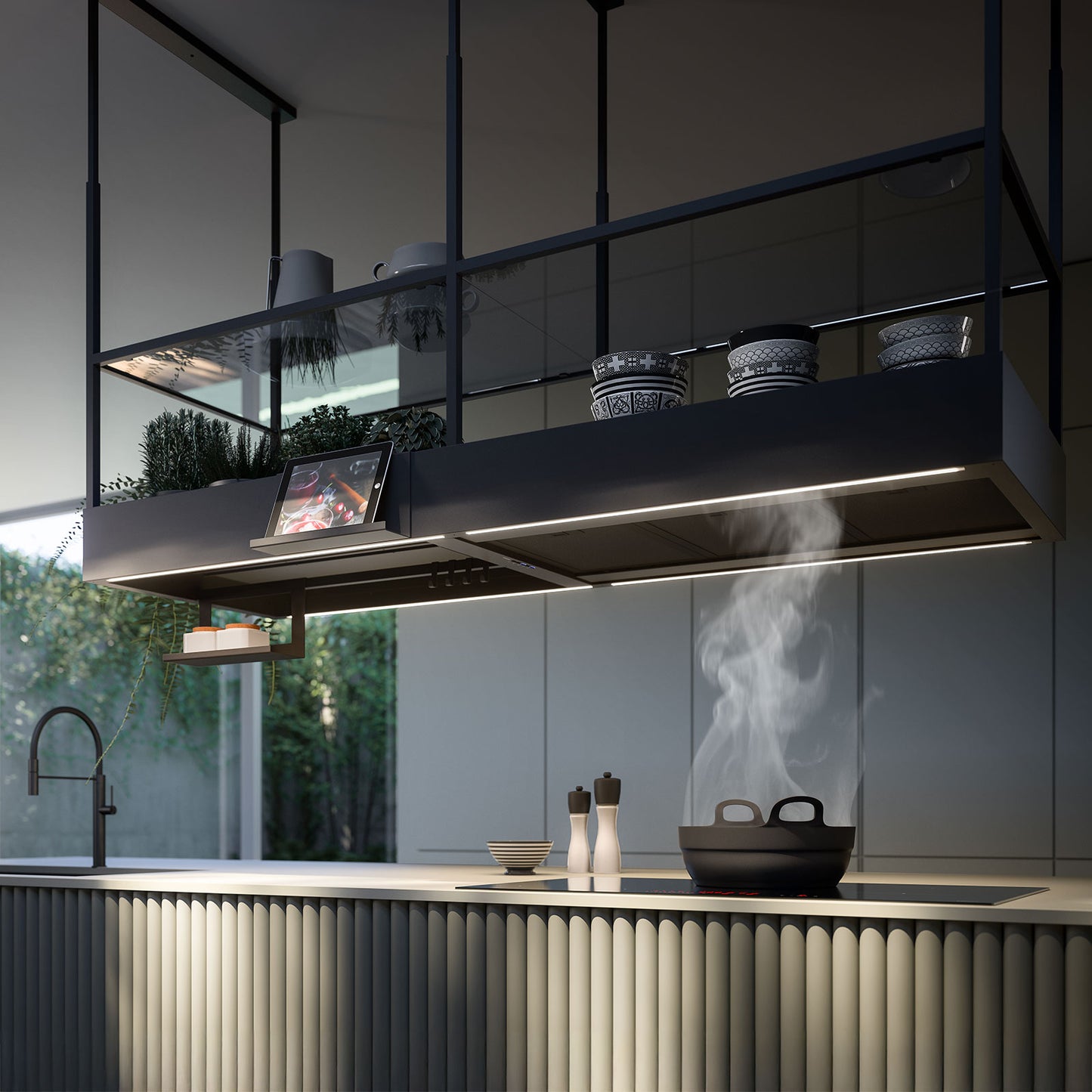 Falmec Spazio 70″ Island Hood, 400 CFM, Matte Black FCSPA70I4MB