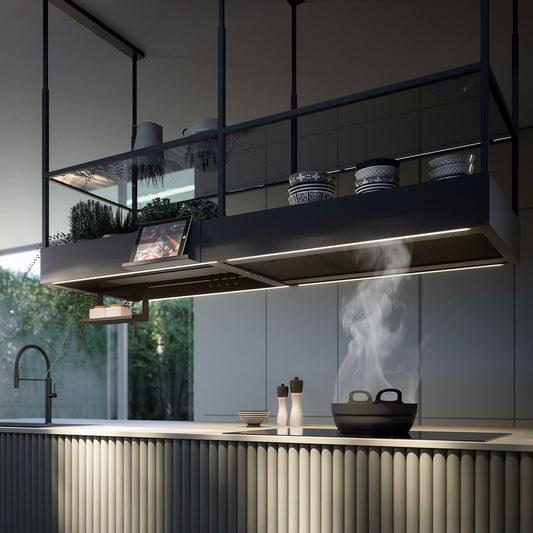 Falmec Spazio 70″ Island Hood, 400 CFM, Matte Black FCSPA70I4MB