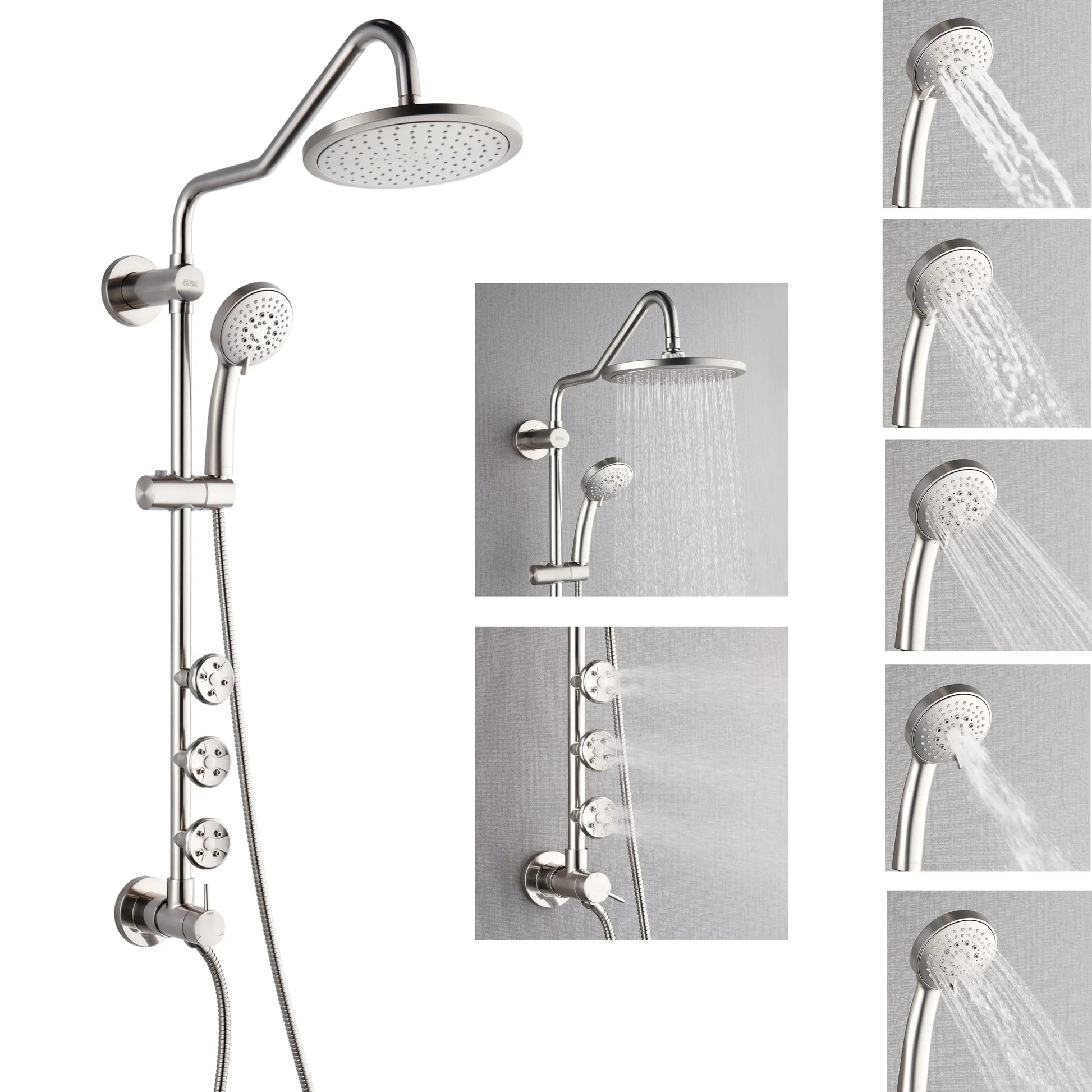 Forno Acqua AcquaSPA Retrofit Shower, Overhead Rainfall Shower, Handheld Shower Head, Body Jets, 6 Way Diverter, Brushed Nickel Finish, FORNO ACQUA