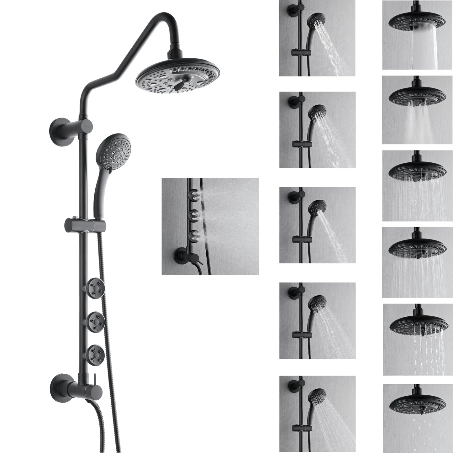Forno Acqua AcquaSPA Retrofit Shower, Overhead Rainfall, 8 Inch Shower Head, Handheld Shower Head, Body Jets, 6 Way Diverter, Matte Black Finish, FORNO ACQUA
