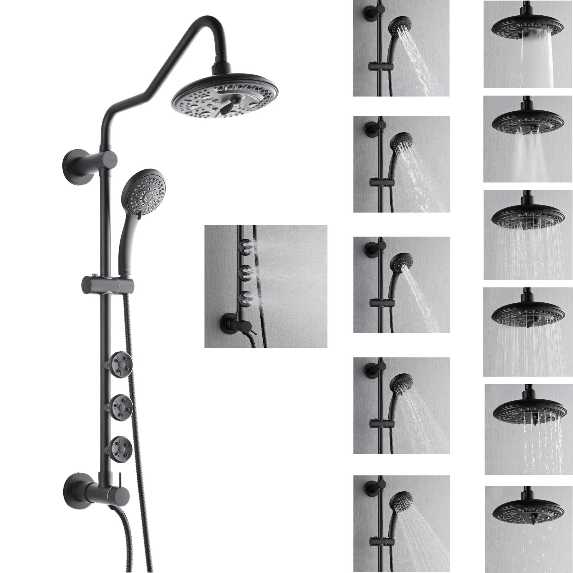 Forno Acqua AcquaSPA Retrofit Shower, Overhead Rainfall, 8 Inch Shower Head, Handheld Shower Head, Body Jets, 6 Way Diverter, Matte Black Finish, FORNO ACQUA