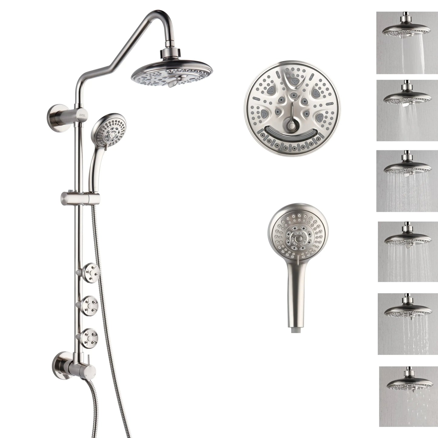 Forno Acqua AcquaSPA Retrofit Shower, Overhead Rainfall, 8 Inch Shower Head, Handheld Shower Head, Body Jets, 6 Way Diverter, Brushed Nickel Finish, FORNO ACQUA