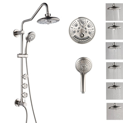 Forno Acqua AcquaSPA Retrofit Shower, Overhead Rainfall, 8 Inch Shower Head, Handheld Shower Head, Body Jets, 6 Way Diverter, Brushed Nickel Finish, FORNO ACQUA