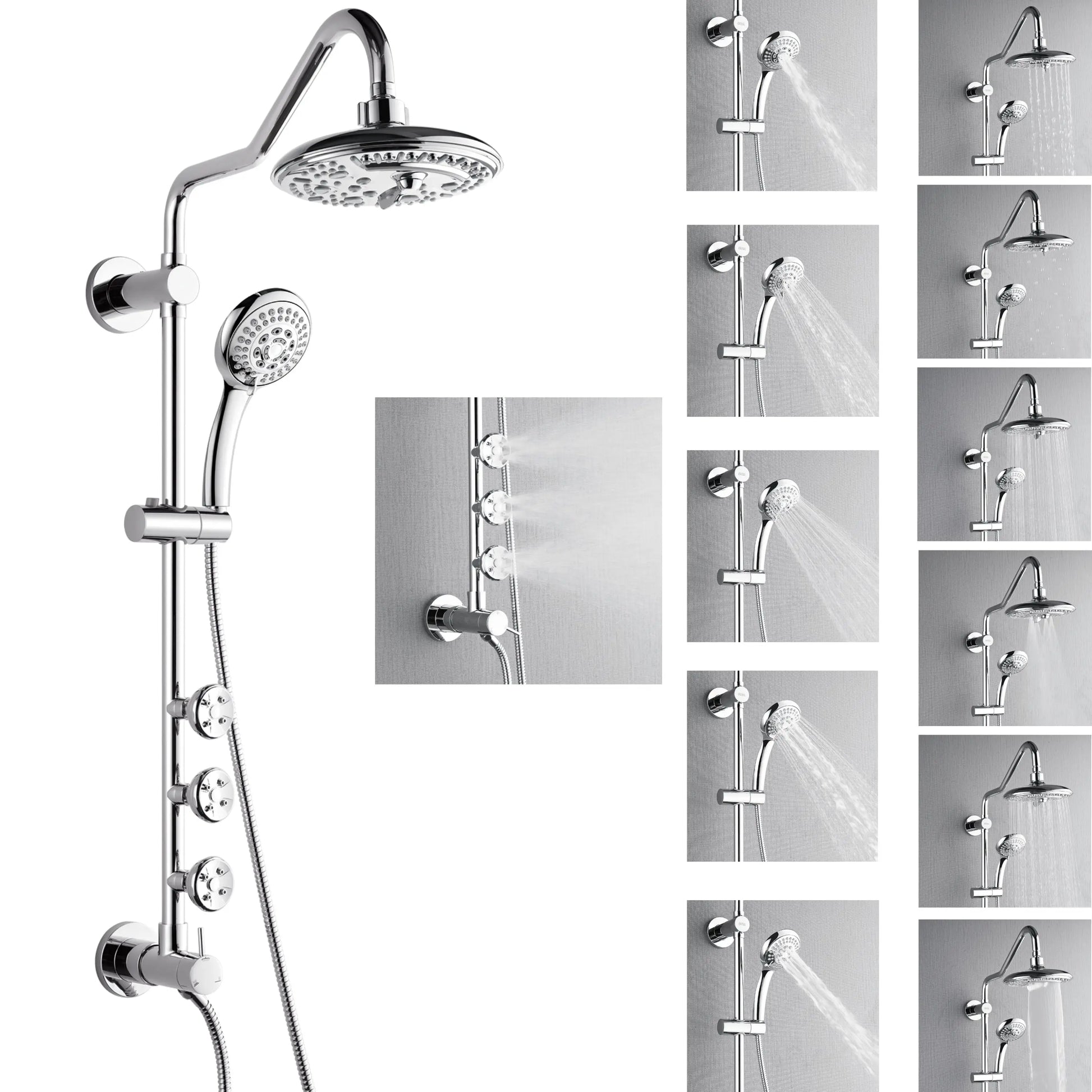Forno Acqua AcquaSPA Retrofit Shower, Overhead Rainfall, 8 Inch Shower Head, Handheld Shower Head, Body Jets, 6 Way Diverter, Polished Stainless Steel FORNO ACQUA