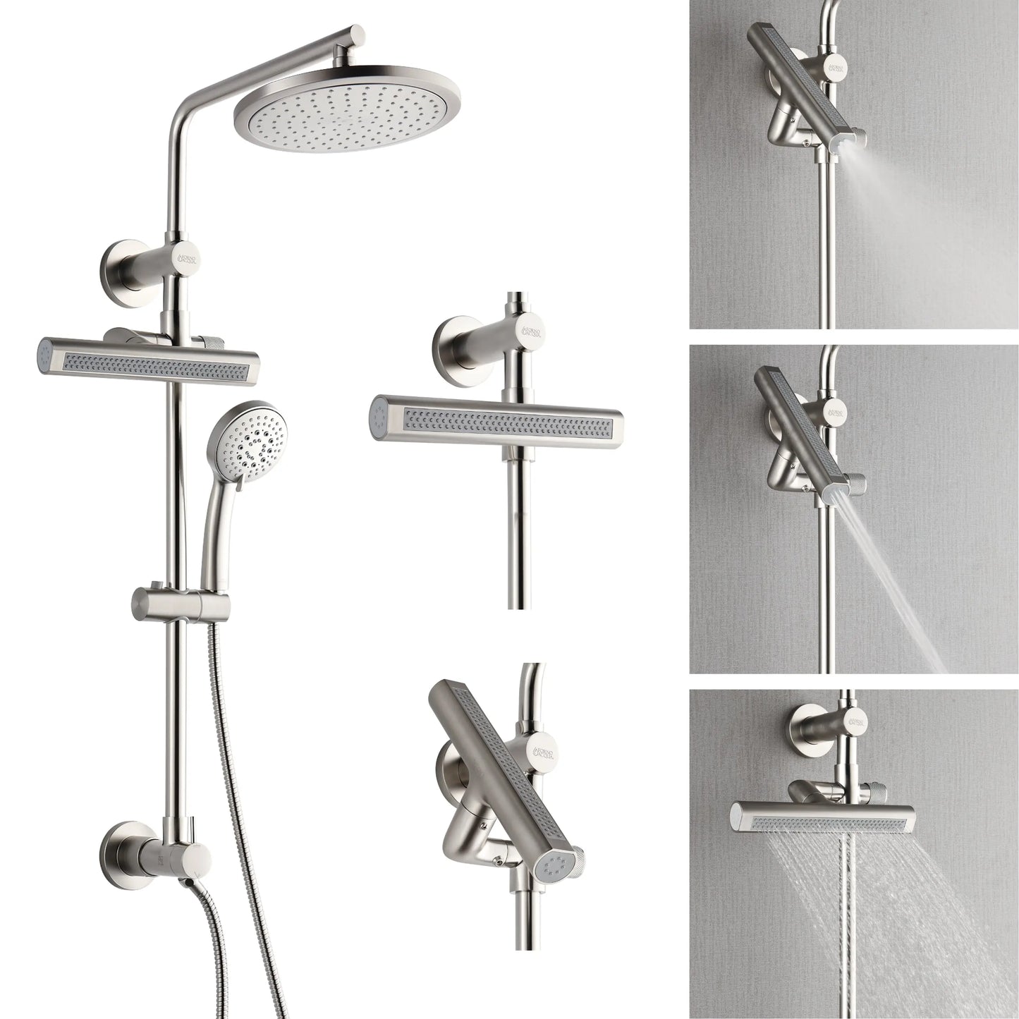 Forno Acqua AcquaFALL Shower, Brushed Nickel Finish, Overhead Rainfall Shower, Handheld Shower Head, Body Jets, 2.5 GPM Flow Rate FORNO ACQUA
