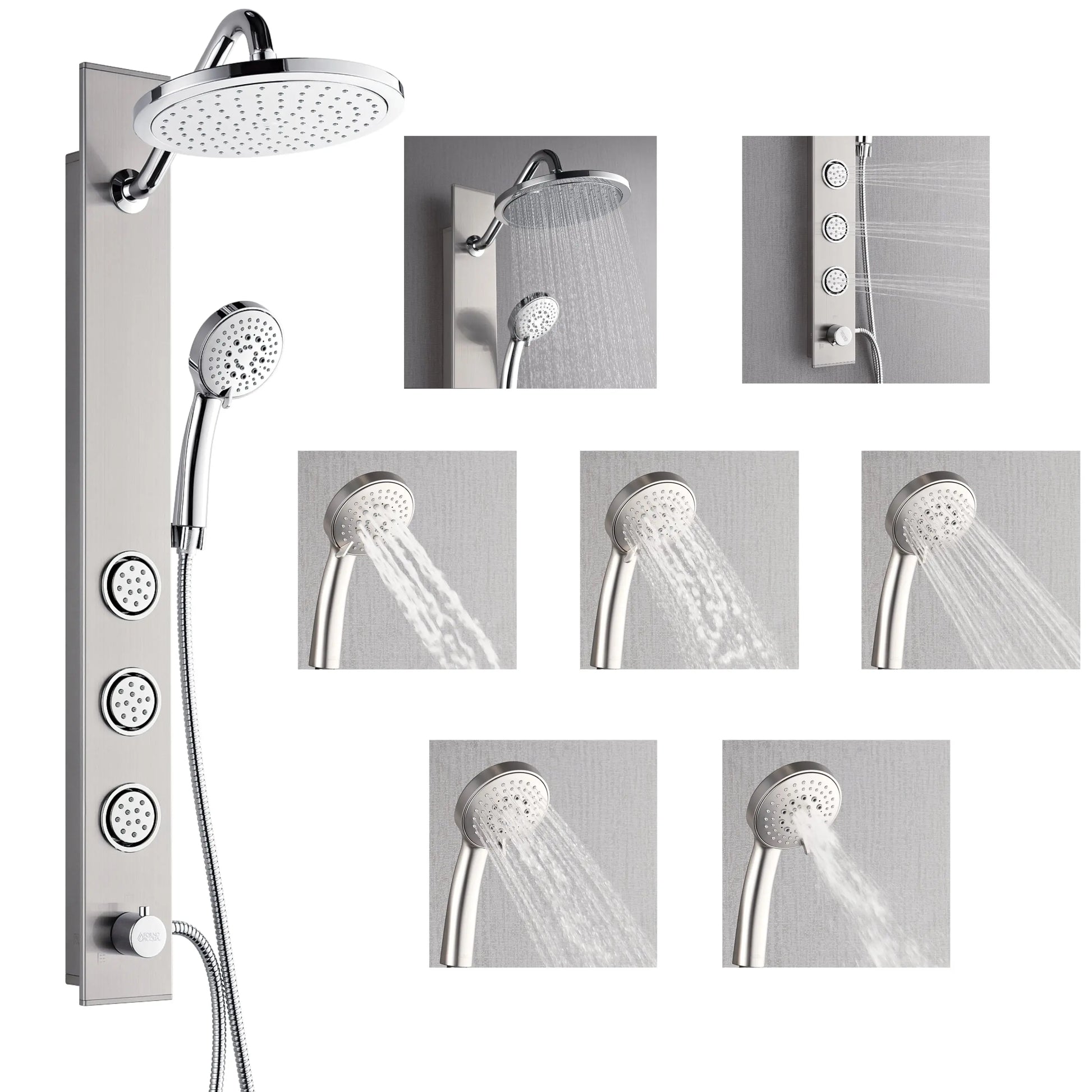 Forno Acqua AcquaSPA Shower Panel in Stainless Steel, Overhead Rainfall Shower, Handheld Shower Head, Body Jets, 1.8 GPM Flow Rate FORNO ACQUA