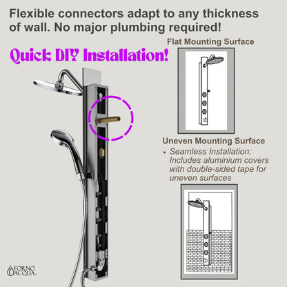 Forno Acqua AcquaSPA Shower Panel with SensoTEMP, Mirrored Stainless Steel Finish, Overhead Rainfall Shower, Handheld Shower Head, Body Jets, FORNO ACQUA