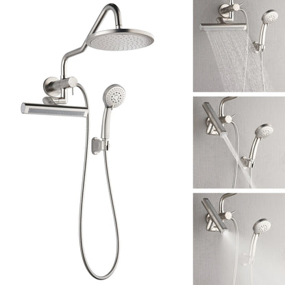 Forno Acqua AcquaFALL Mini Shower Head, Brushed Nickel Finish, Overhead Rainfall Shower, 7 Way Diverter, Handheld Shower Head, Body Jets, FORNO ACQUA
