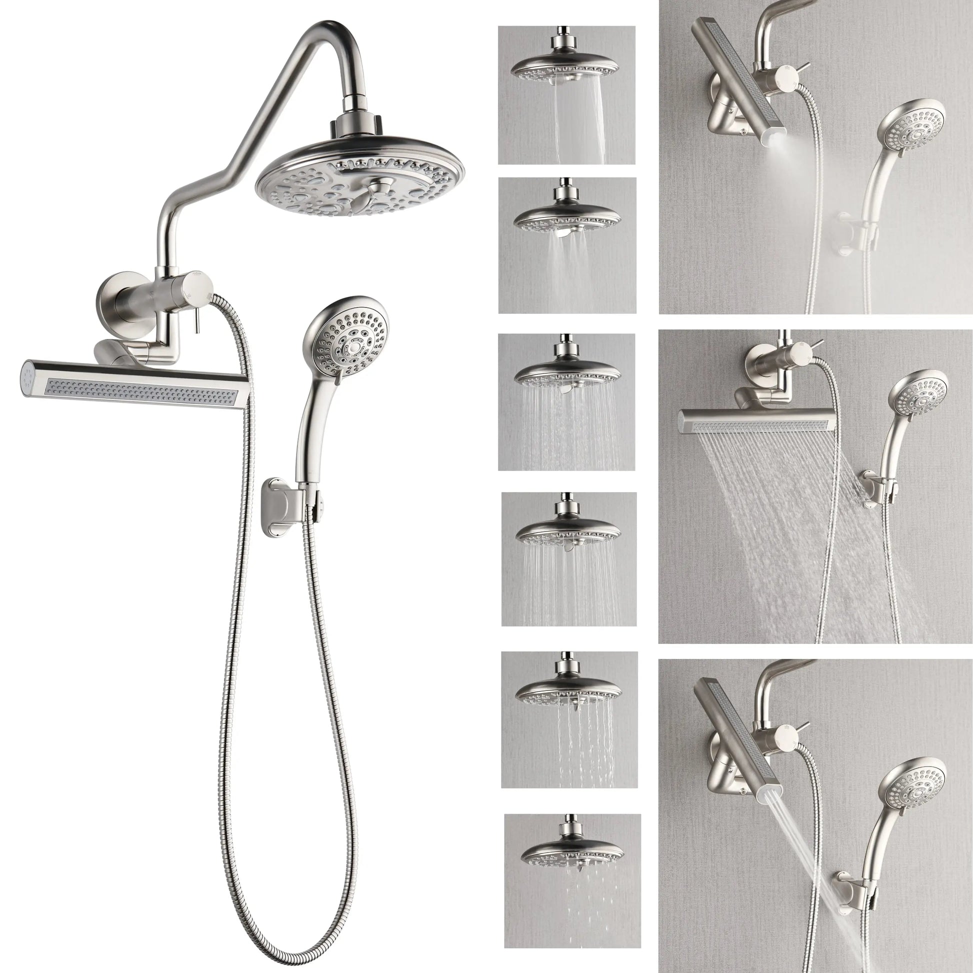 Forno Acqua AcquaFALL Mini 8 Inch Shower Head, Brushed Nickel Finish, Overhead Rainfall Shower, Handheld Shower Head, Body Jets, 1.8 GPM Flow Rate FORNO ACQUA