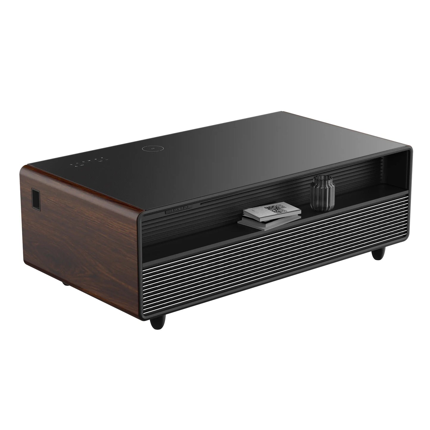 Forno Evoluto Tavolo 51-Inch Smart Coffee Table with Wood-Accent Sides – Dual Cooling Zones, Wireless Charging Pad & Built-In Bluetooth Speakers FORNO