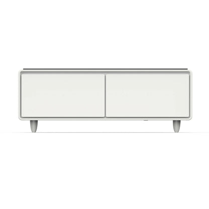 Forno Evoluto Tavolo 51-Inch White Smart Coffee Table – Dual Refrigerator Drawers, Bluetooth 5.0 Audio, Wireless Charging & RGB Ambient Light FORNO