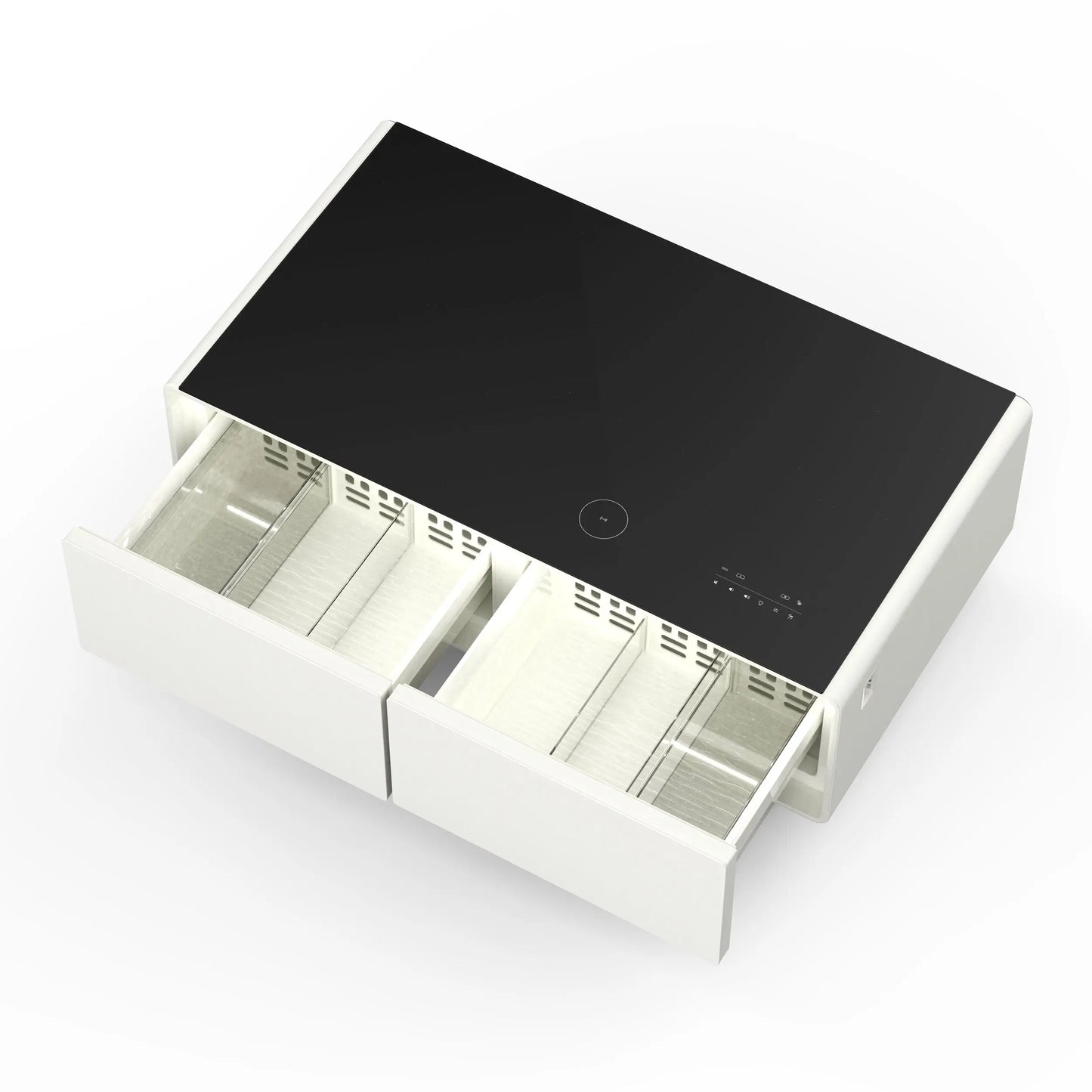 Forno Evoluto Tavolo 51-Inch White Smart Coffee Table – Dual Refrigerator Drawers, Bluetooth 5.0 Audio, Wireless Charging & RGB Ambient Light FORNO