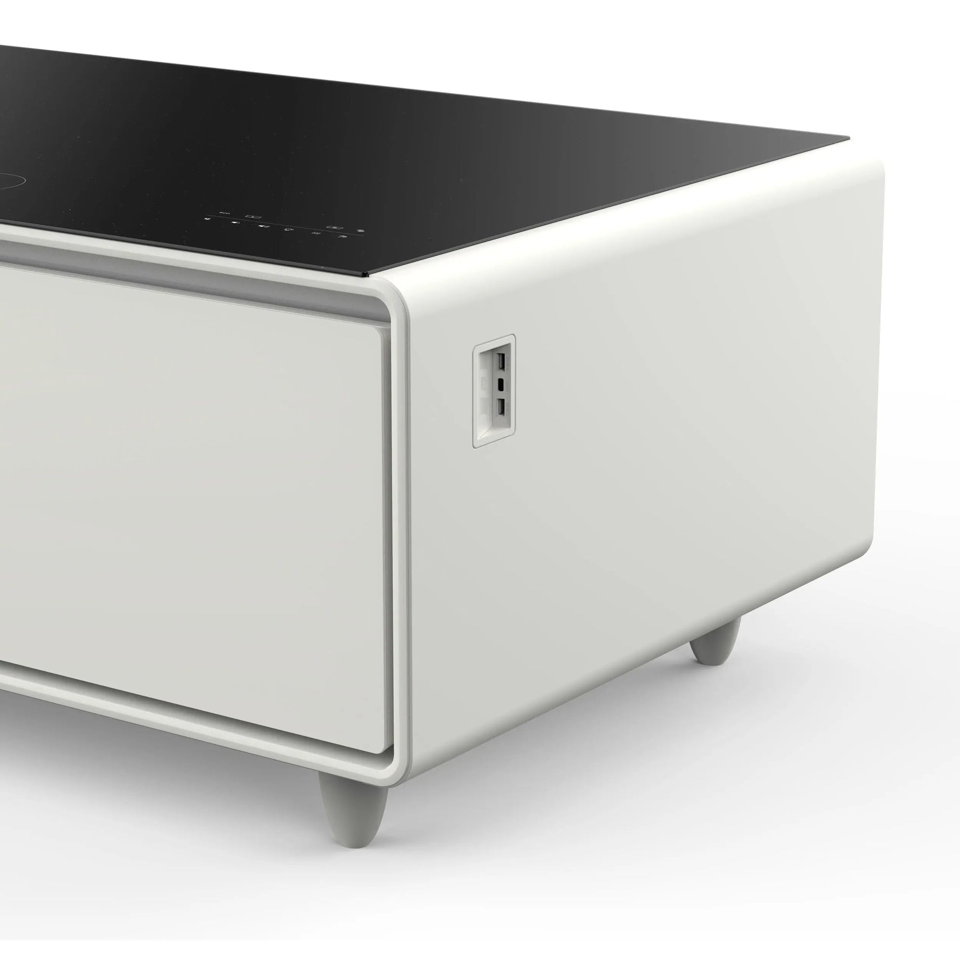 Forno Evoluto Tavolo 51-Inch White Smart Coffee Table – Dual Refrigerator Drawers, Bluetooth 5.0 Audio, Wireless Charging & RGB Ambient Light FORNO