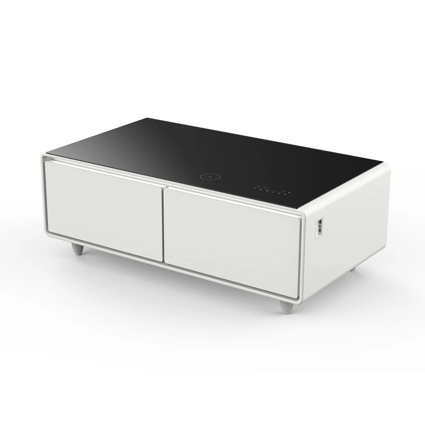 Forno Evoluto Tavolo 51-Inch White Smart Coffee Table – Dual Refrigerator Drawers, Bluetooth 5.0 Audio, Wireless Charging & RGB Ambient Light FORNO