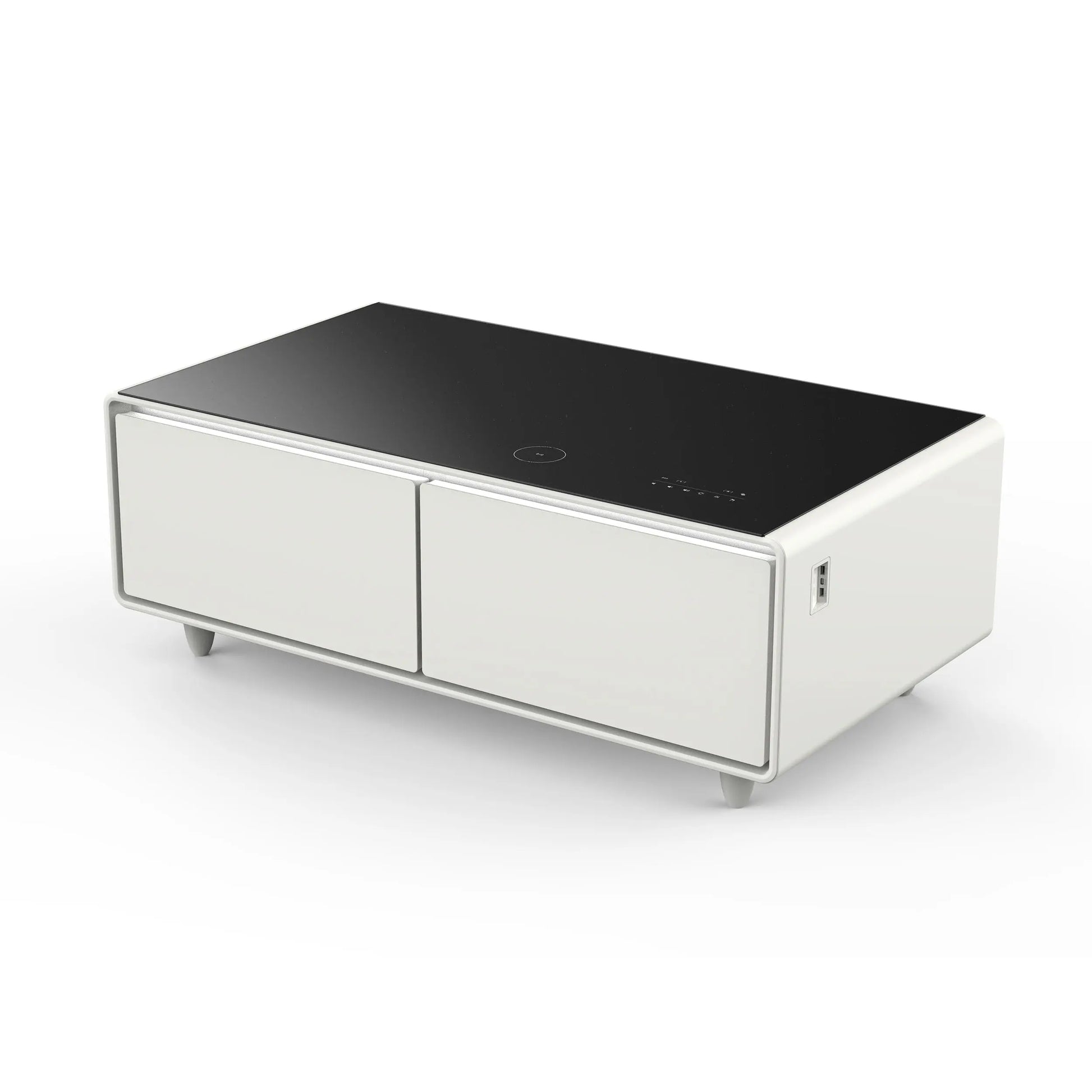 Forno Evoluto Tavolo 51-Inch White Smart Coffee Table – Dual Refrigerator Drawers, Bluetooth 5.0 Audio, Wireless Charging & RGB Ambient Light FORNO