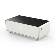 Forno Evoluto Tavolo 51-Inch White Smart Coffee Table – Dual Refrigerator Drawers, Bluetooth 5.0 Audio, Wireless Charging & RGB Ambient Light FORNO