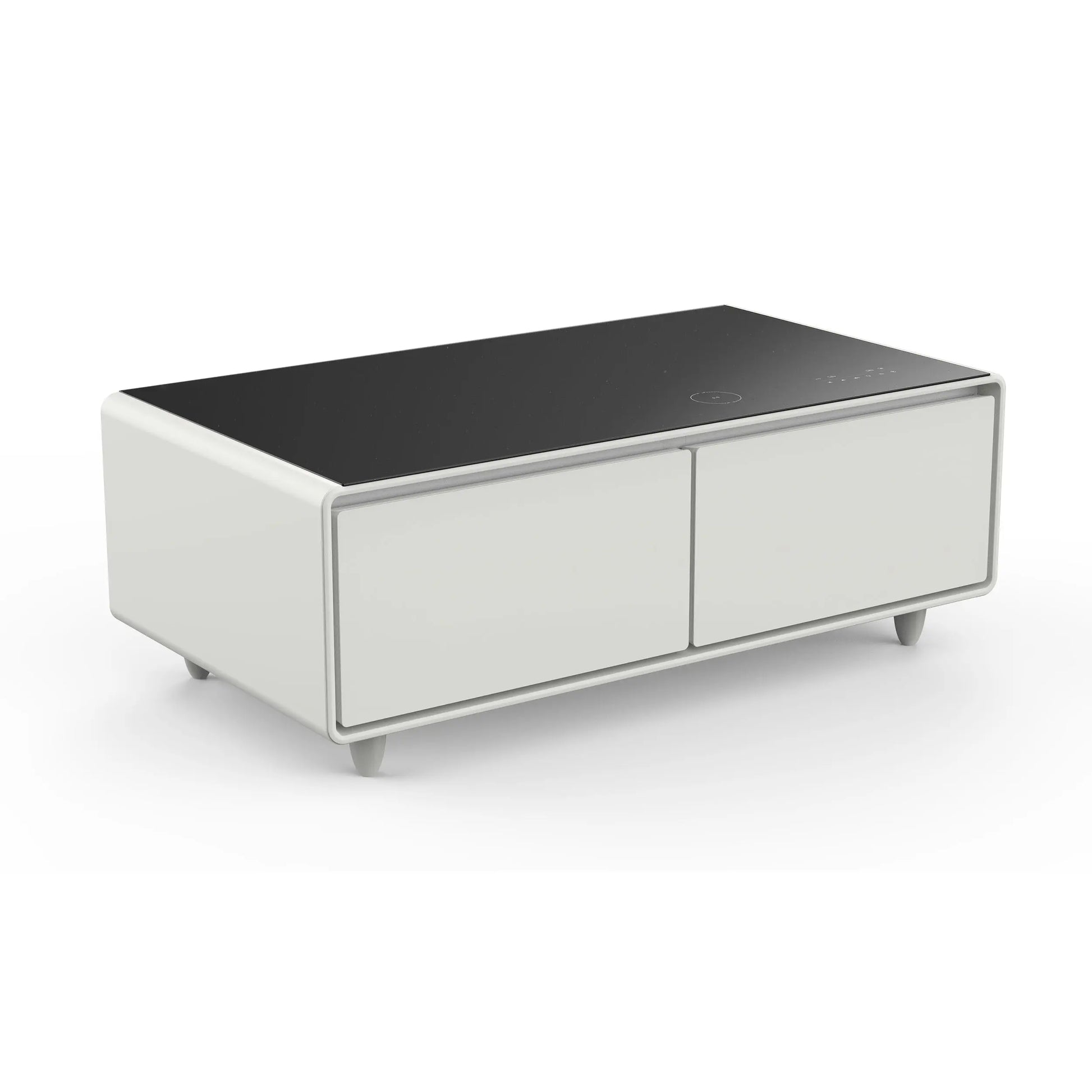 Forno Evoluto Tavolo 51-Inch White Smart Coffee Table – Dual Refrigerator Drawers, Bluetooth 5.0 Audio, Wireless Charging & RGB Ambient Light FORNO