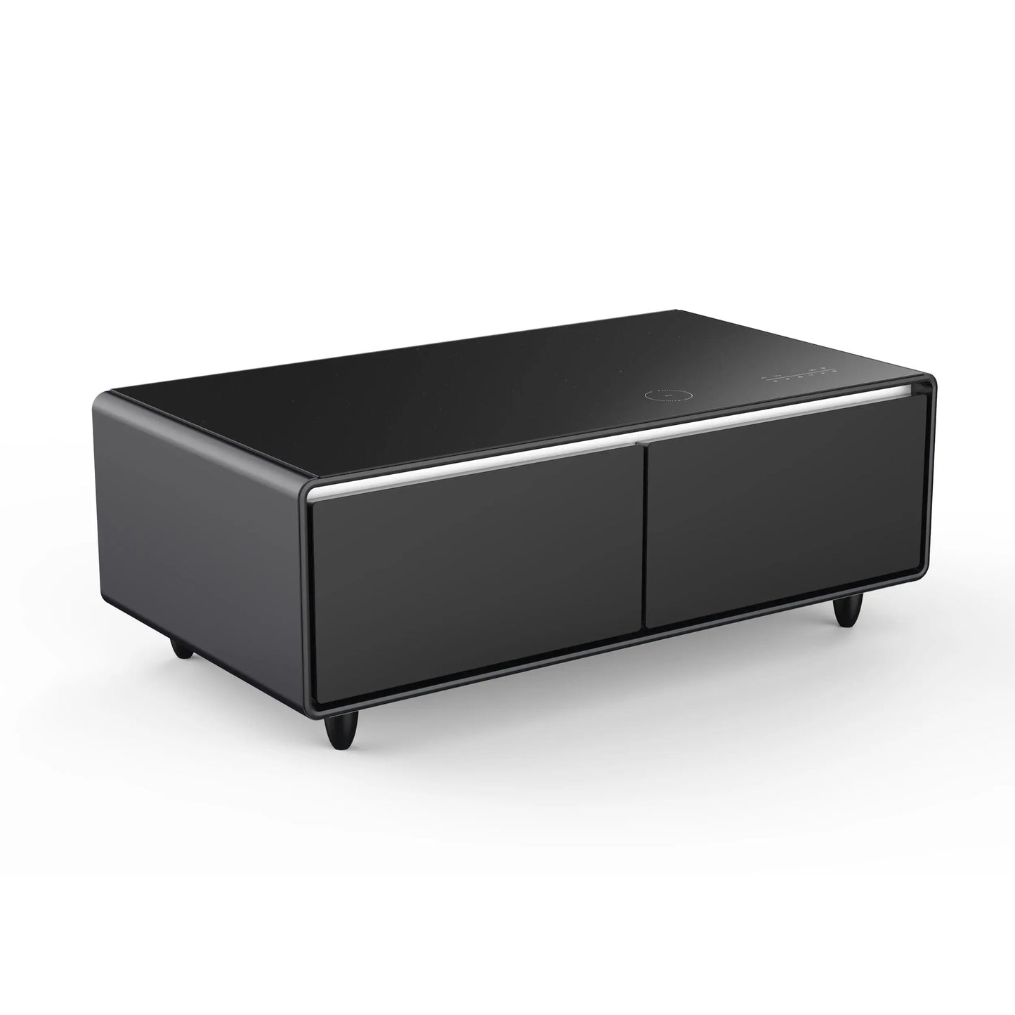 Forno Evoluto Tavolo 51-Inch Black Smart Coffee Table – Dual Refrigerator Drawers, Bluetooth 5.0 Audio, Wireless Charging & RGB Ambient Light FORNO