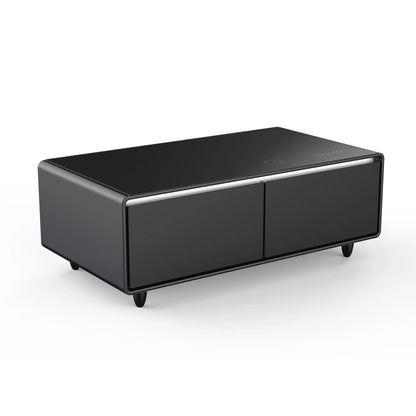 Forno Evoluto Tavolo 51-Inch Black Smart Coffee Table – Dual Refrigerator Drawers, Bluetooth 5.0 Audio, Wireless Charging & RGB Ambient Light FORNO