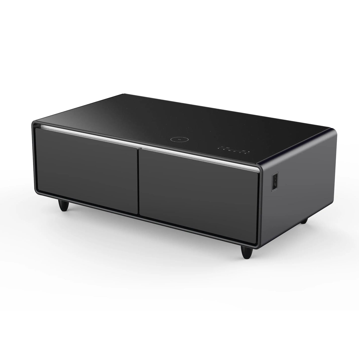 Forno Evoluto Tavolo 51-Inch Black Smart Coffee Table – Dual Refrigerator Drawers, Bluetooth 5.0 Audio, Wireless Charging & RGB Ambient Light FORNO