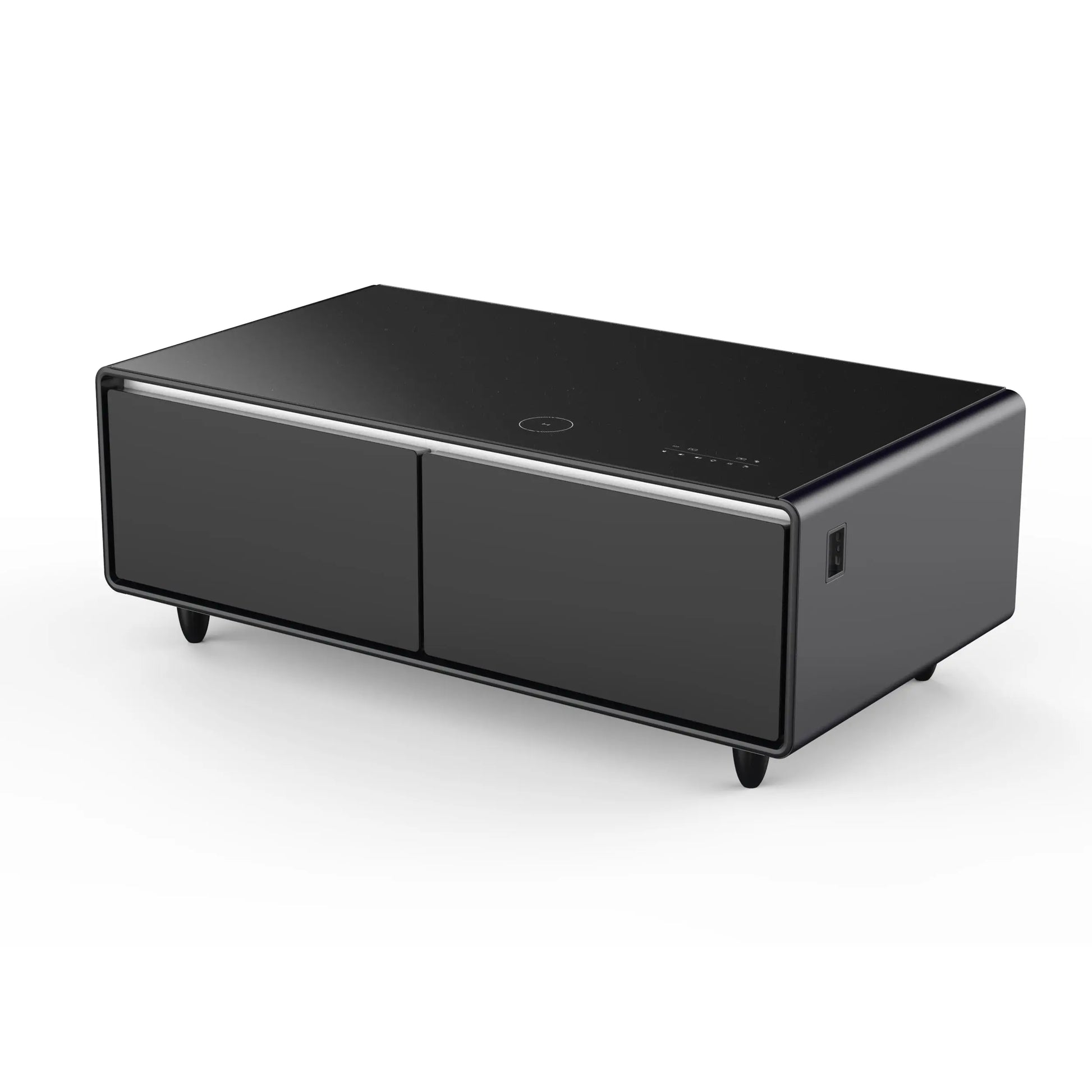 Forno Evoluto Tavolo 51-Inch Black Smart Coffee Table – Dual Refrigerator Drawers, Bluetooth 5.0 Audio, Wireless Charging & RGB Ambient Light FORNO