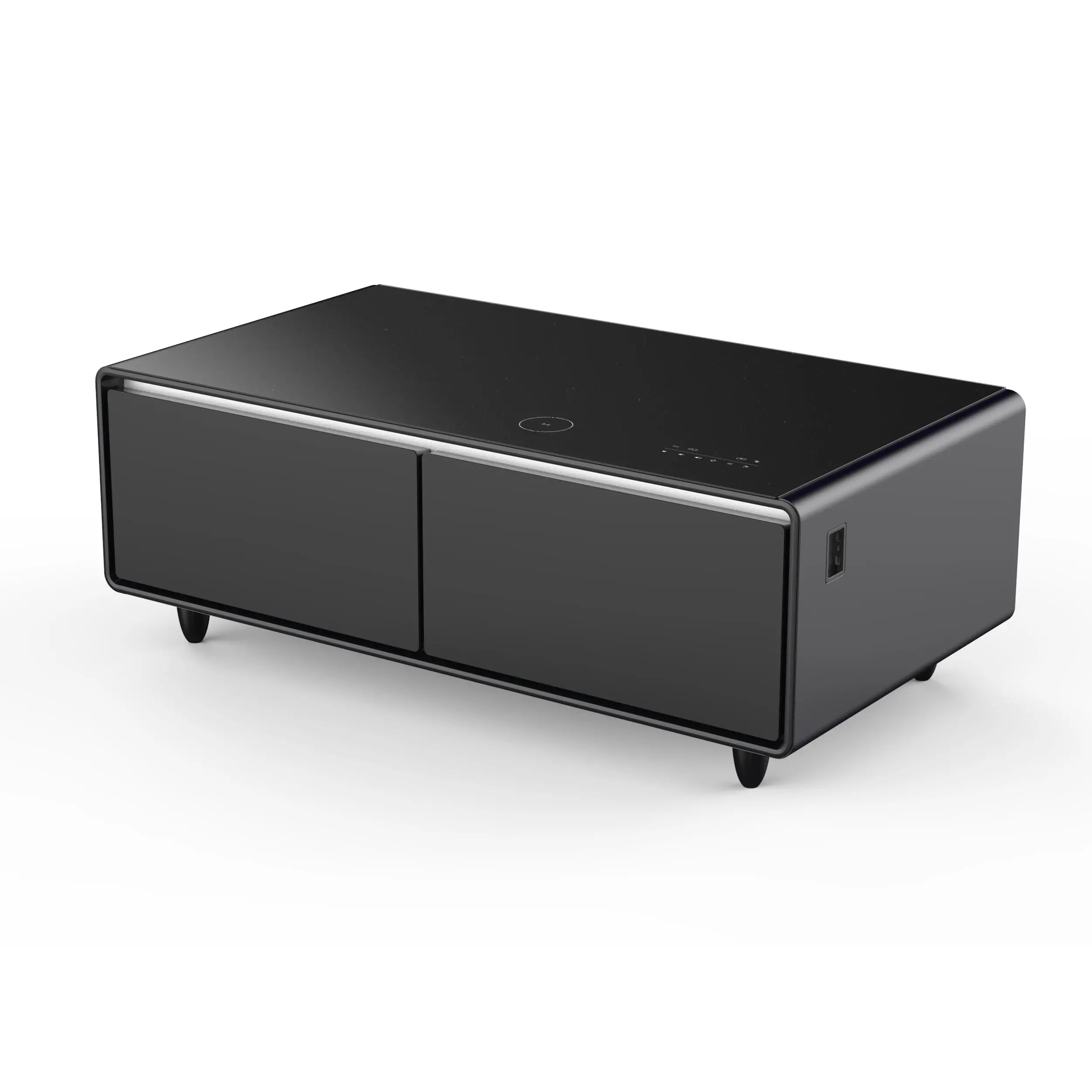 Forno Evoluto Tavolo 51-Inch Black Smart Coffee Table – Dual Refrigerator Drawers, Bluetooth 5.0 Audio, Wireless Charging & RGB Ambient Light FORNO
