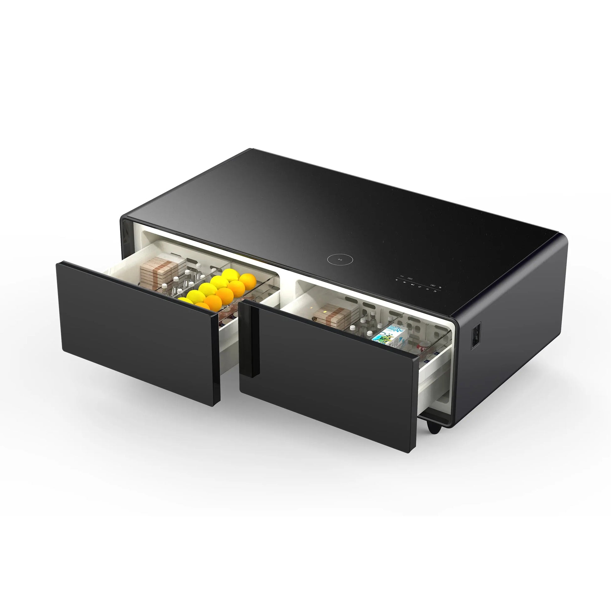 Forno Evoluto Tavolo 51-Inch Black Smart Coffee Table – Dual Refrigerator Drawers, Bluetooth 5.0 Audio, Wireless Charging & RGB Ambient Light FORNO