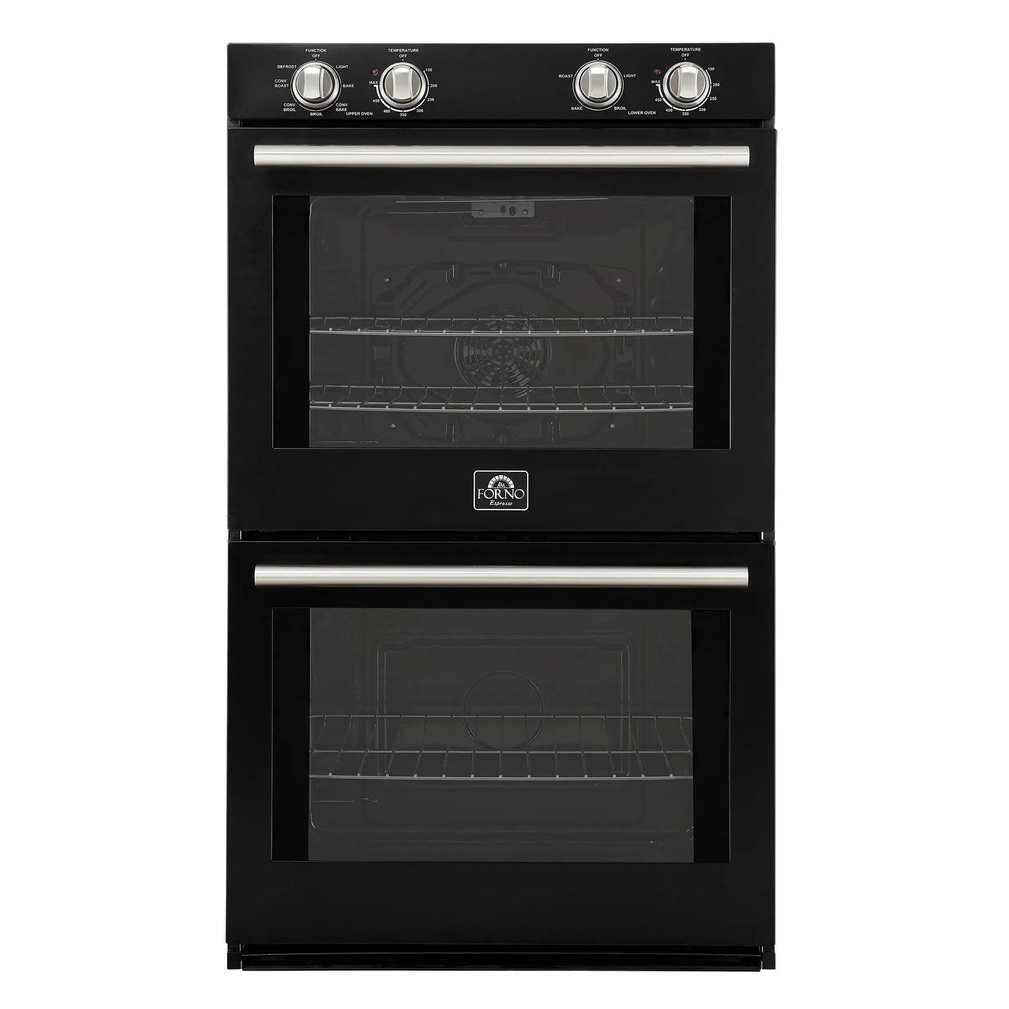 Forno Vomero 30-Inch Double Wall Oven, Black, 10 cu.ft Total Capacity, 7100W Convection, Mechanical Controls, Manuel Steam Clean FORNO