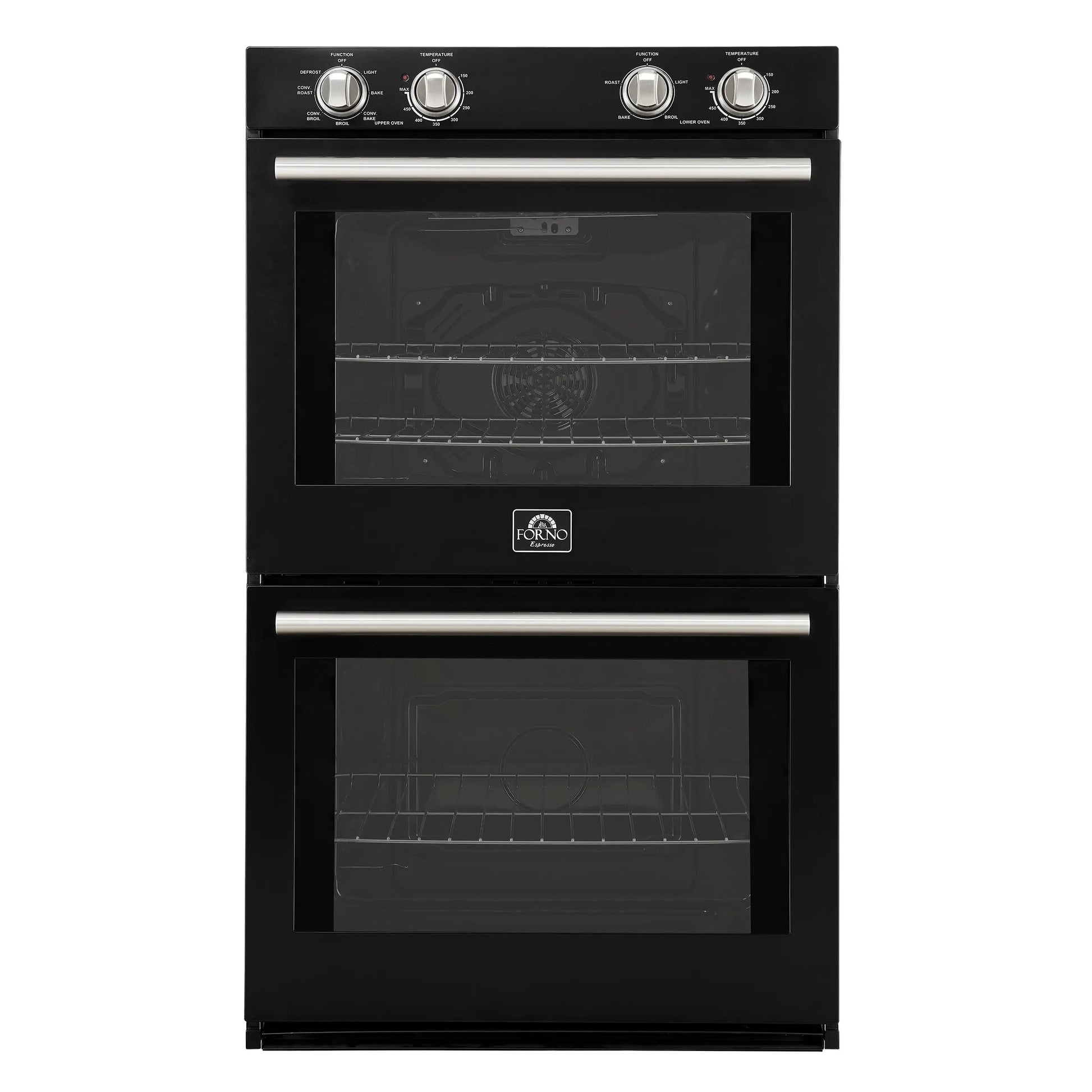 Forno Vomero 30-Inch Double Wall Oven, Black, 10 cu.ft Total Capacity, 7100W Convection, Mechanical Controls, Manuel Steam Clean FORNO