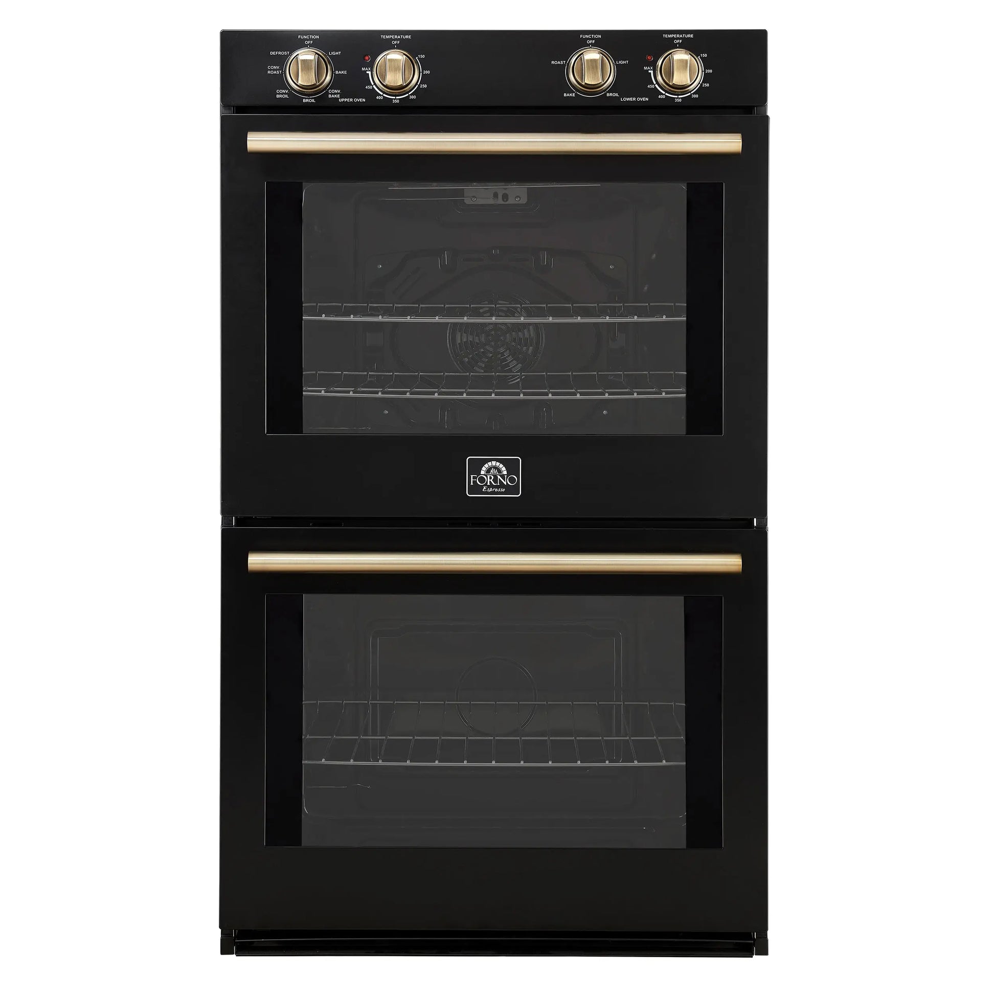 Forno Vomero 30-Inch Double Wall Oven, Black, 10 cu.ft Total Capacity, 7100W Convection, Mechanical Controls, Manuel Steam Clean FORNO