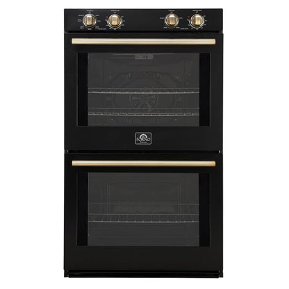 Forno Vomero 30-Inch Double Wall Oven, Black, 10 cu.ft Total Capacity, 7100W Convection, Mechanical Controls, Manuel Steam Clean FORNO