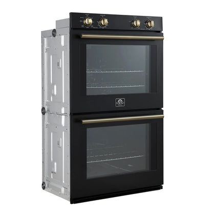 Forno Vomero 30-Inch Double Wall Oven, Black, 10 cu.ft Total Capacity, 7100W Convection, Mechanical Controls, Manuel Steam Clean FORNO