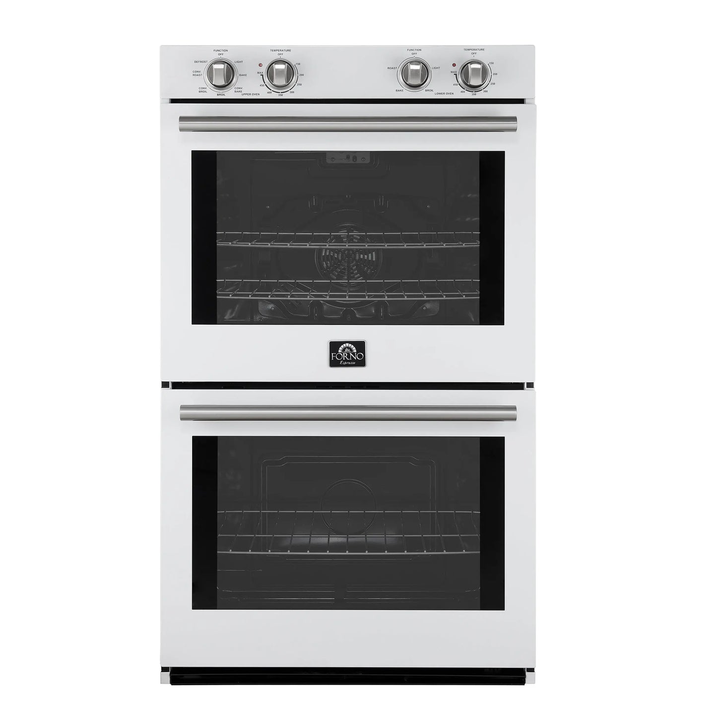 Forno Vomero 30-Inch Double Wall Oven, White, 10 cu.ft Total Capacity, 7100W Convection, Mechanical Controls, Manuel Steam Clean FORNO